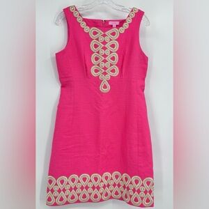 Lilly Pulitzer Pink Adelson Shift Dress, 6, Gold Embroidery